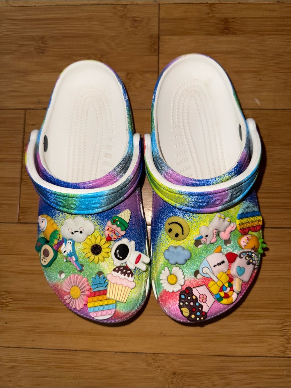 Kids Rainbow Tie-Dye Clog Shoes with Decorative Charms